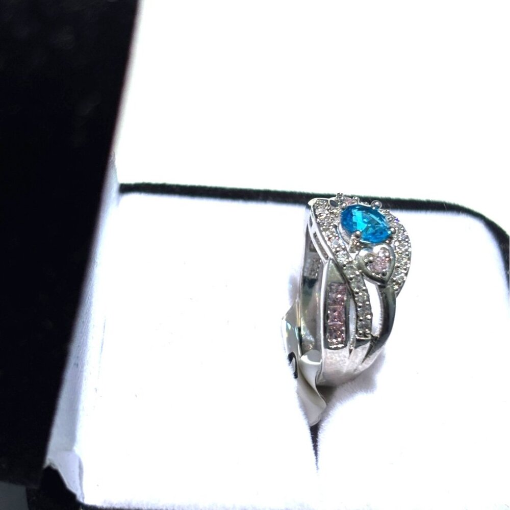 Sterling Silver Ring With Blue & Pink Stones Size  8.5  Elegant Design For Women - Picture 4 of 4